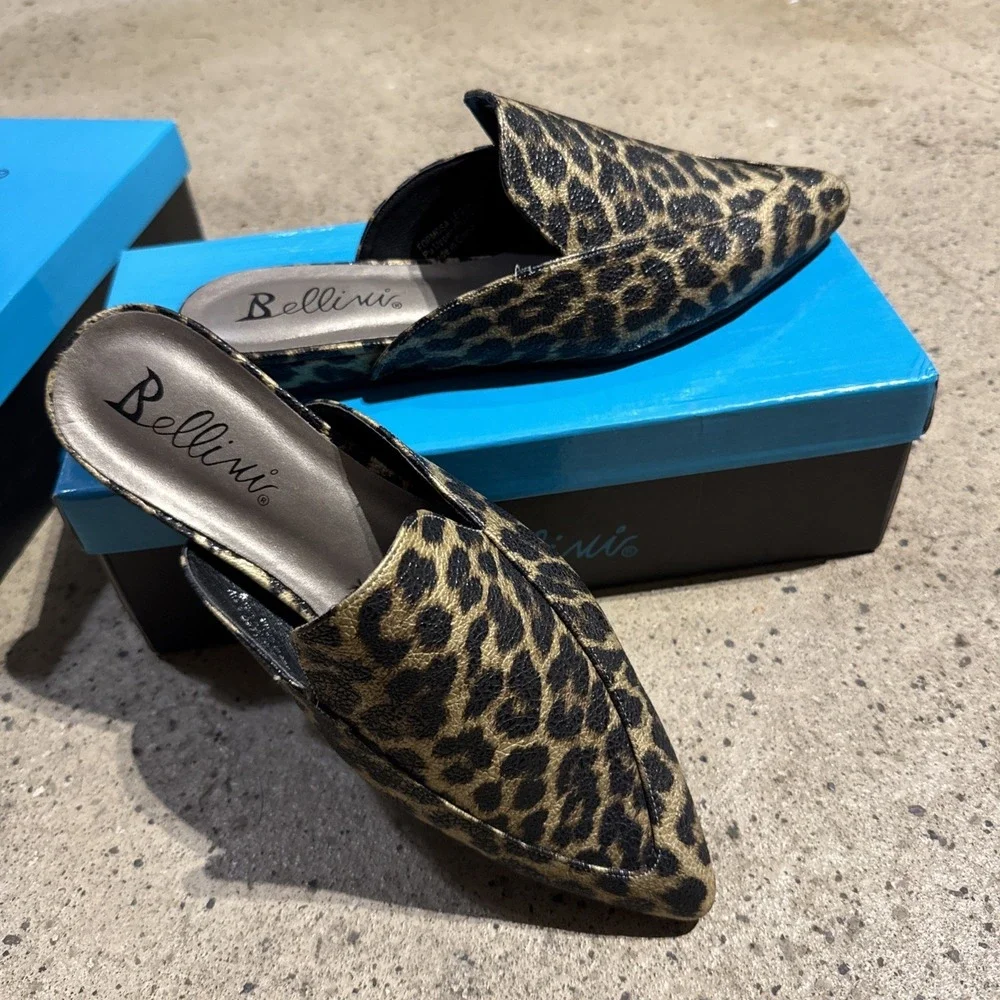Bellini Women Formosa Leopard Synthetic‎ Pointy Toe Mule Sz 9.5W